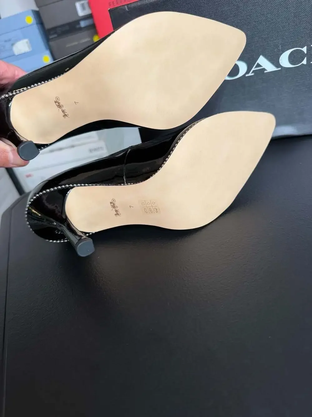 Coach Samantha Black Patent Leather Pointed Toe Pumps CW994 Women’s 7 BNIB $195